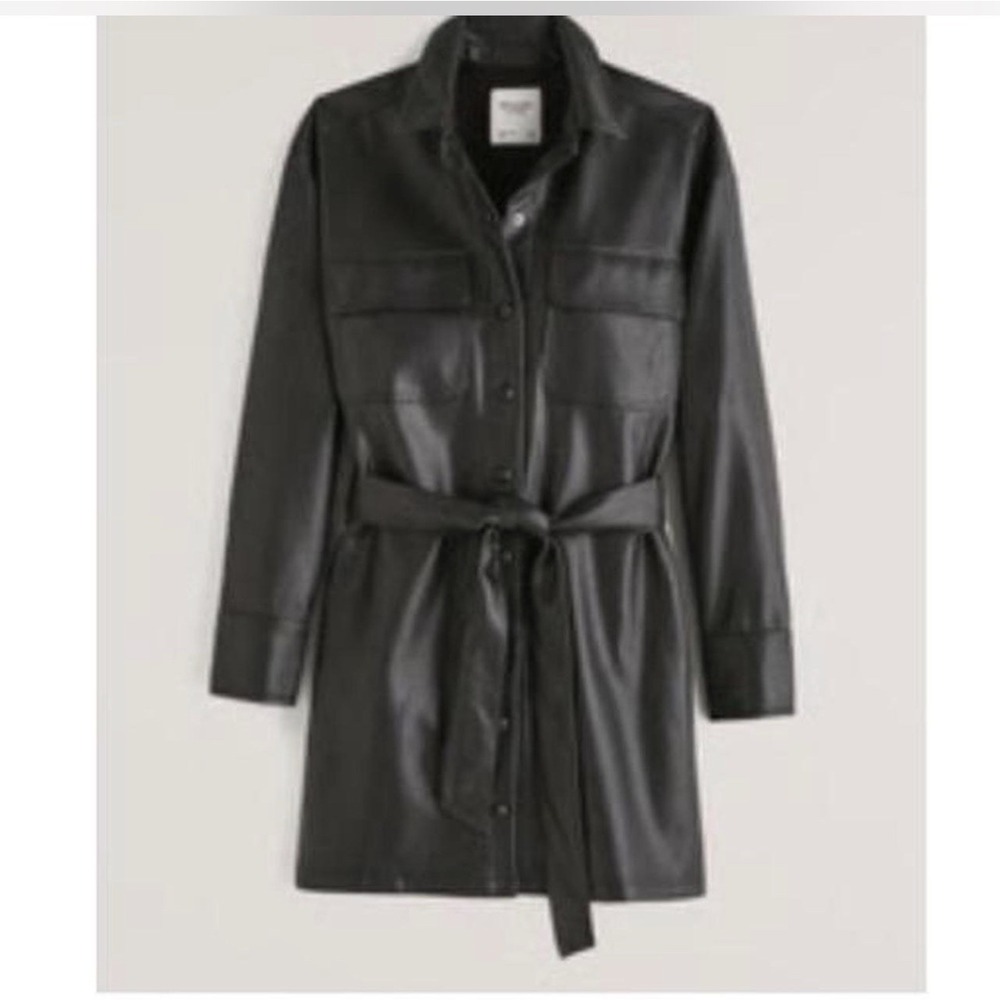 Abercrombie & Fitch Faux Vegan Leather Shirt Dress Belted Shacket Medium